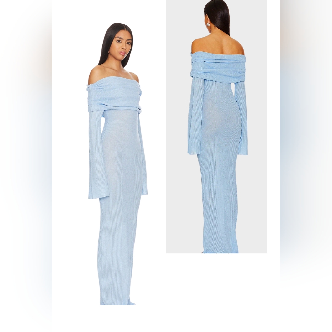 Nwt Seroya Galleria Off Shoulder Rib Knit Maxi Dress Blue L